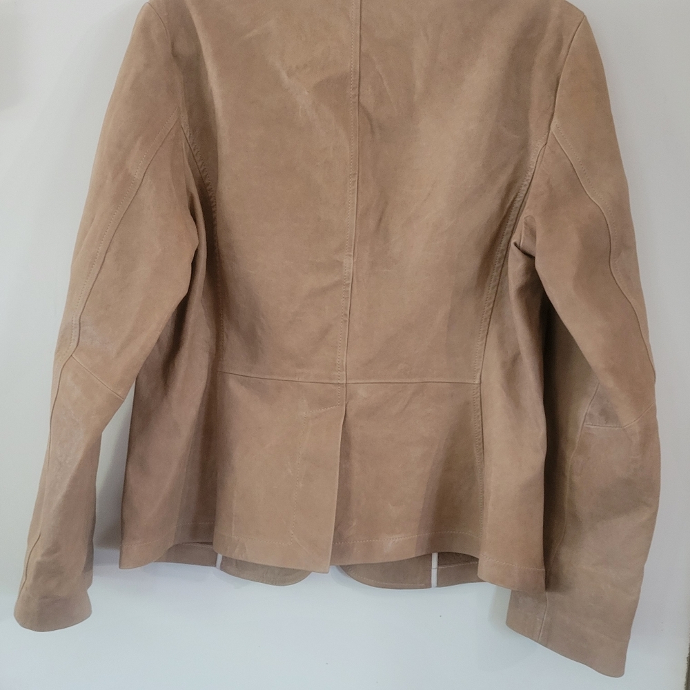 Vintage Escada Leather Jacket Luxury Lamb skin leather Beige Sz 42 - Picture 2 of 10